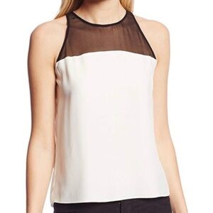 Parker Veronica Illusion Sheer Yoke Tank Top Sz Large 100% Silk Blouse